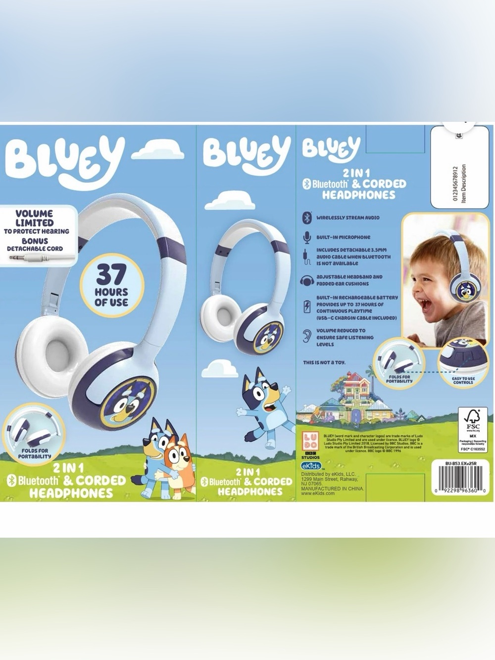 Bluey Kids Bluetooth & Corded Headphones — Blue